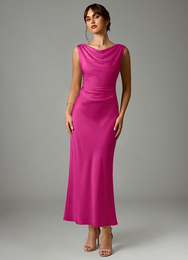 Azazie Kieryn Robes Demoiselle d'honneur Robe Sirène en Satin extensible Plissée Fuchsia image1