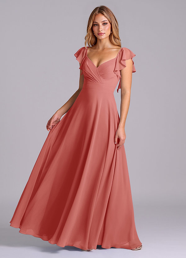 Azazie Leilani Bridesmaid Dresses Antique Rose A-Line Pleated Chiffon Dress image1