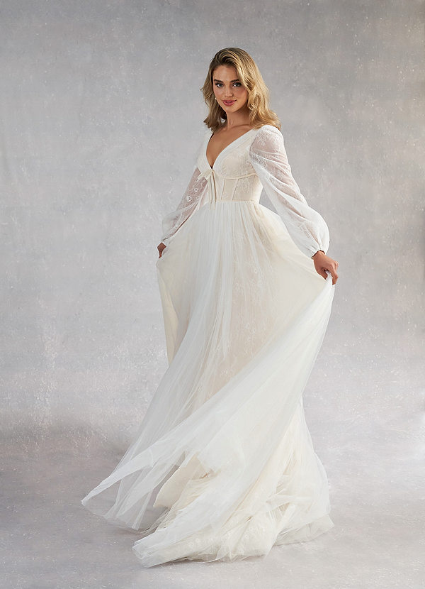 Azazie Cressida Wedding Dresses Ball-Gown Lace Tulle Chapel Train Dress image2