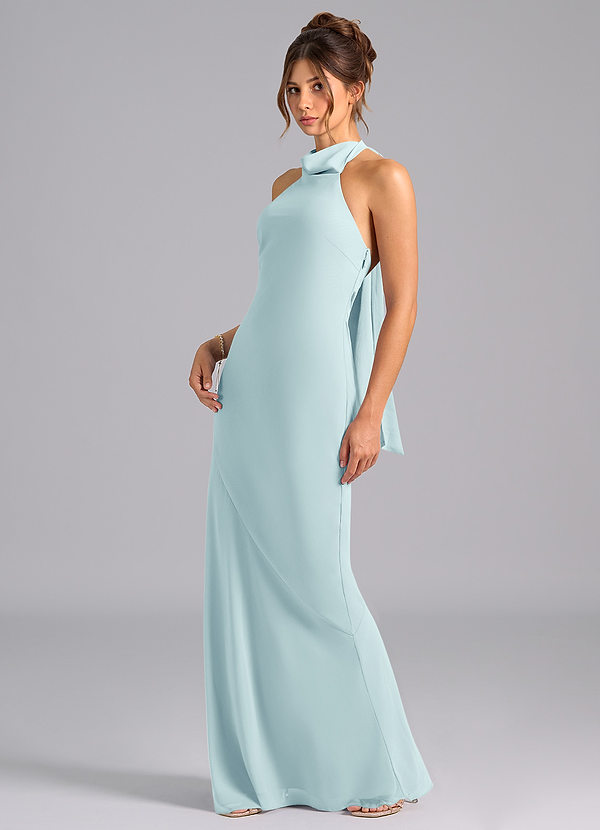 Azazie Velli Bridesmaid Dresses Sea Glass Mermaid High Neck Chiffon Dress image1