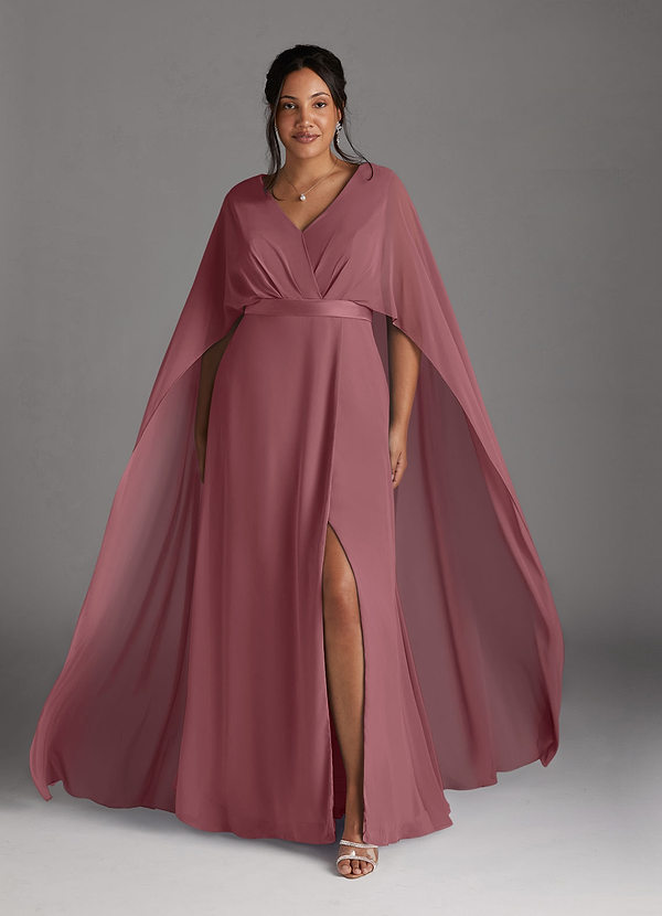 Azazie Isa Abiti Mamma della Sposa Abito A-Line in Chiffon Plissettato con Scollo a V Rosa Del Deserto image1