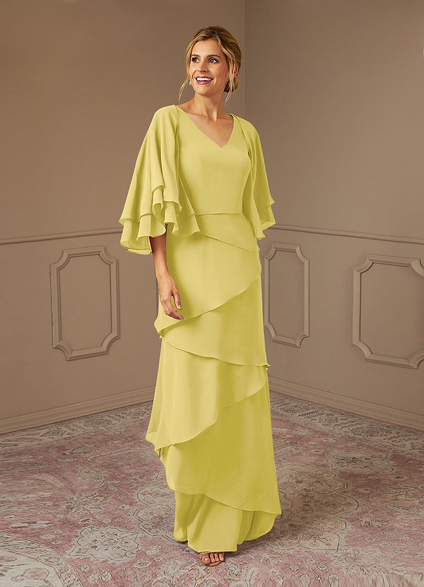 Azazie OHara Mother of the Brides Dresses Canary A-Line V-Neck Chiffon Dress image1