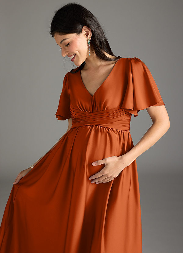 Azazie Verna Abiti da damigella premaman Abito A-Line Increspato Raso Elasticizzato Floor-Length image1