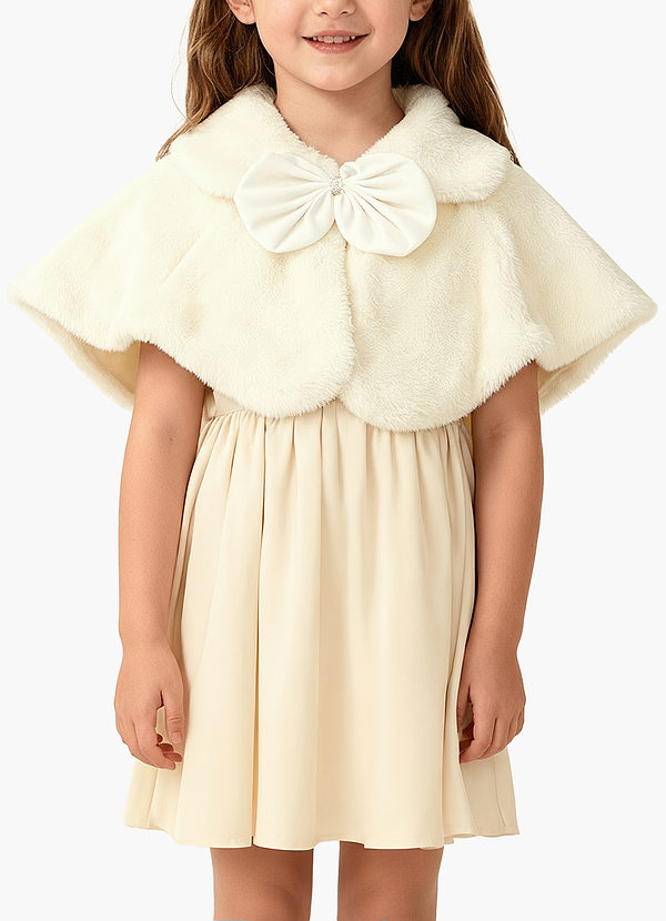 Flower Girl Statement Bow Faux Fur Cape front