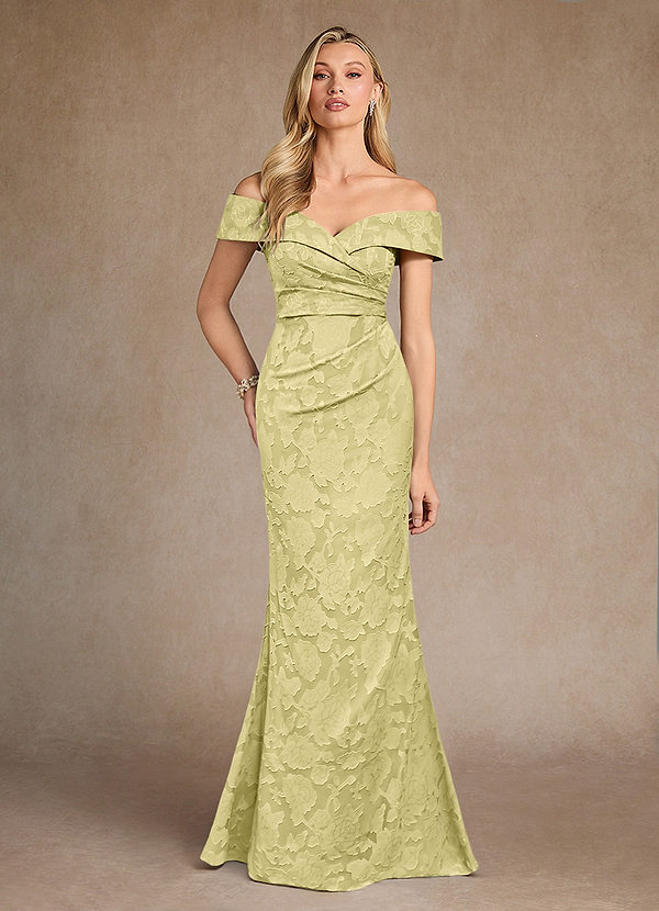 Azazie Canton Abiti da Mamma Sposa Abito Sirena in Burnout Floreale a Spalla Scoperta Sorbetto Al Limone image1