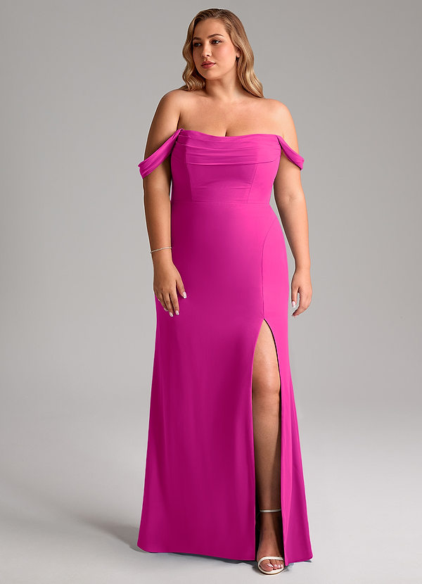 Azazie Saige Bridesmaid Dresses Fuchsia A-Line Off the Shoulder Chiffon Convertible Dress image1