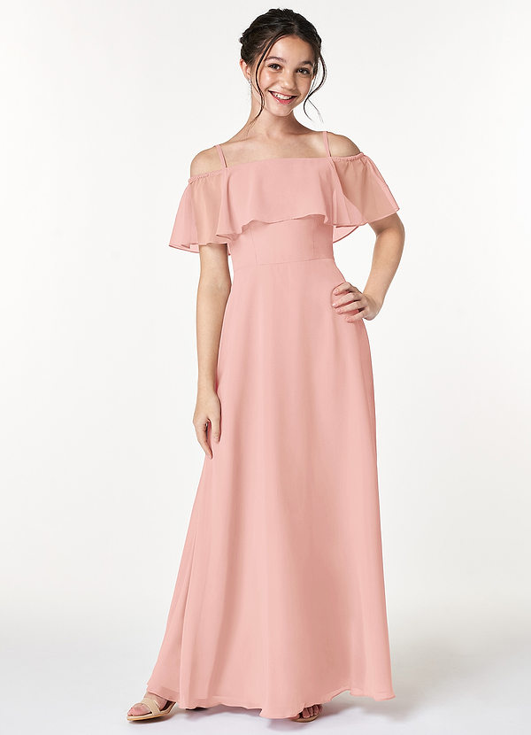 Azazie Maggie Junior Rosette A-Line Off the Shoulder Chiffon Dress image1