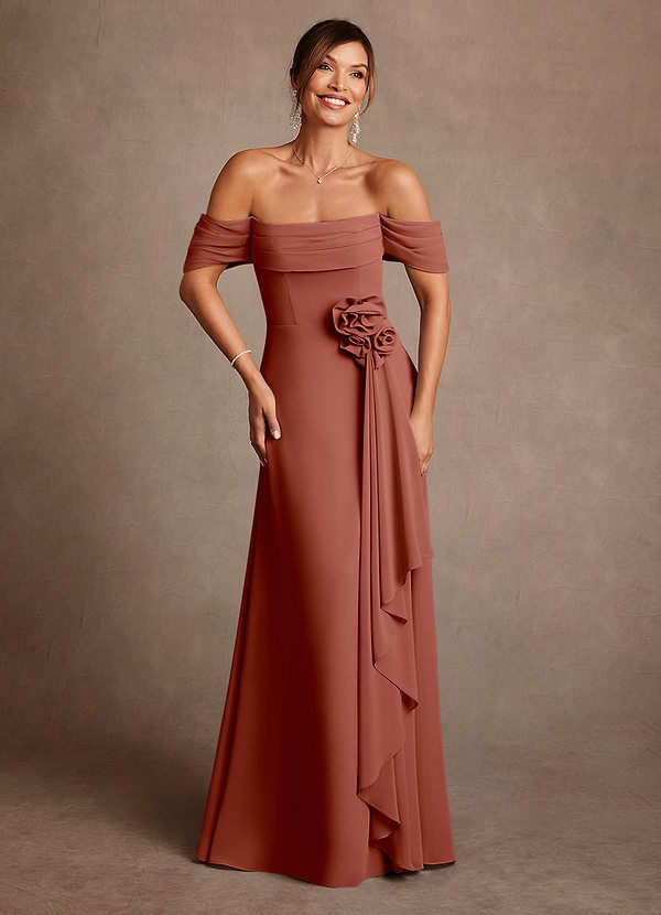Azazie Amherst Abiti da Mamma Sposa Abito A-Line in Chiffon a Spalla Scoperta Auburn image1