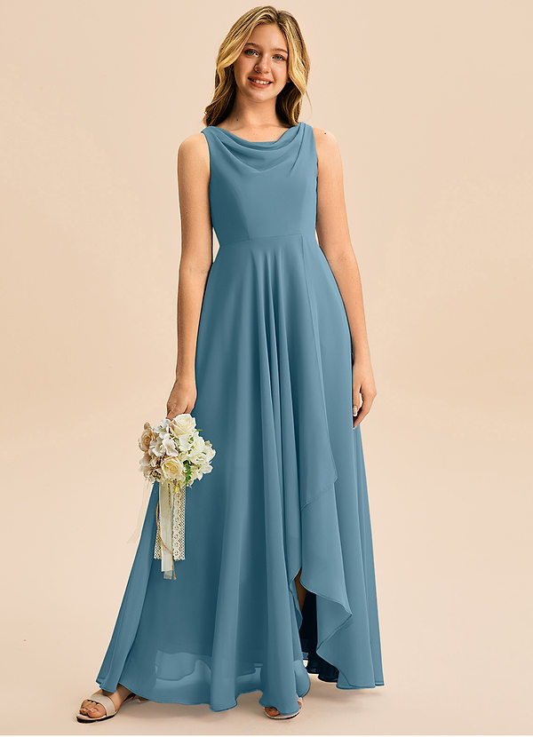 Azazie Mannie Junior Bermuda A-Line Pleated Chiffon Dress image1