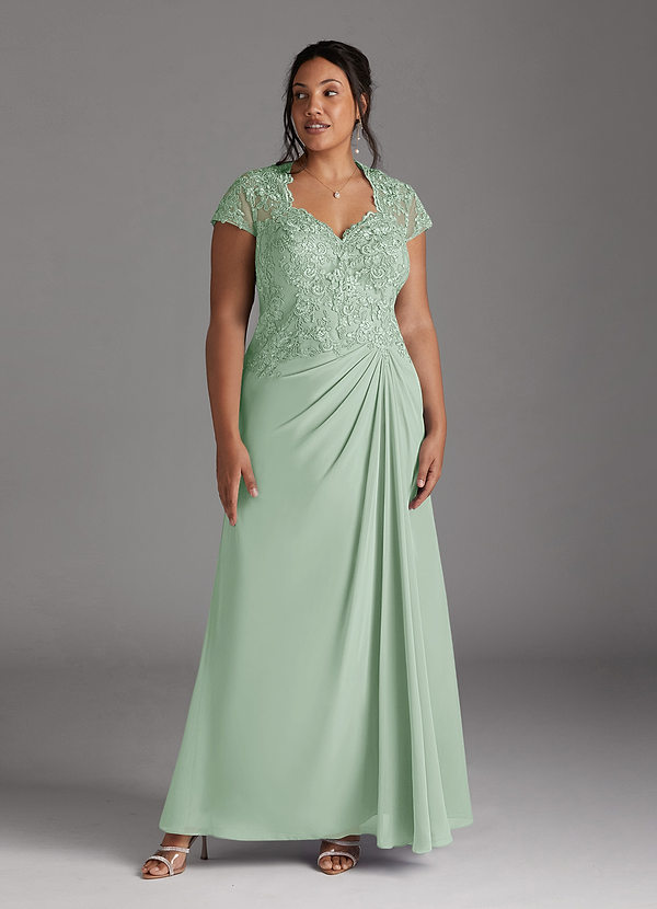 Azazie Junie Robe Mère de la Mariée & du Marié Robe Trapèze en Mousseline de soie Dentelle Agave image1