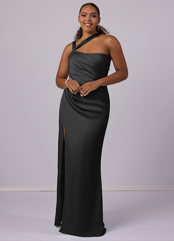 Barbie ♥ Azazie Bridesmaid Dresses Mermaid One Shoulder Stretch Satin Floor-Length Dress image1