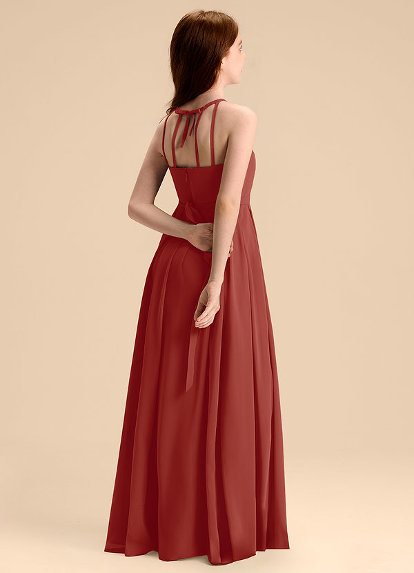 Azazie Arianthe Junior Abito A-Line in Chiffon Plissettato Terracotta image1