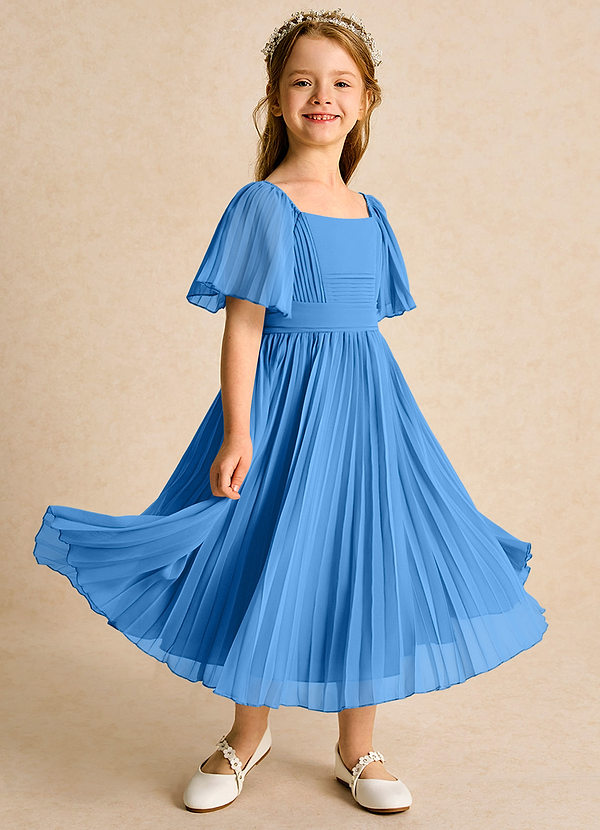 Azazie Gisele Abiti da Ragazza di Fiori Abito A-Line in Chiffon Plissettato Blue Jay image1