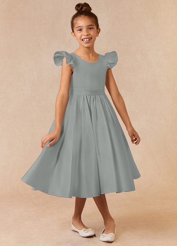 Azazie Violeta Flower Girl Dresses Dolphin Grey Ball-Gown Bow Matte Satin Dress image1