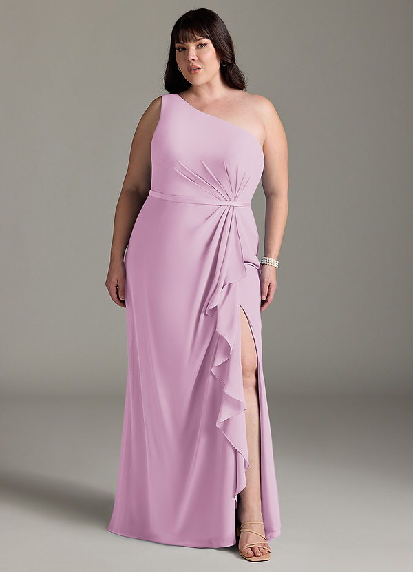 Azazie Liza Bridesmaid Dresses Candy Pink Mermaid One Shoulder Chiffon Dress image1