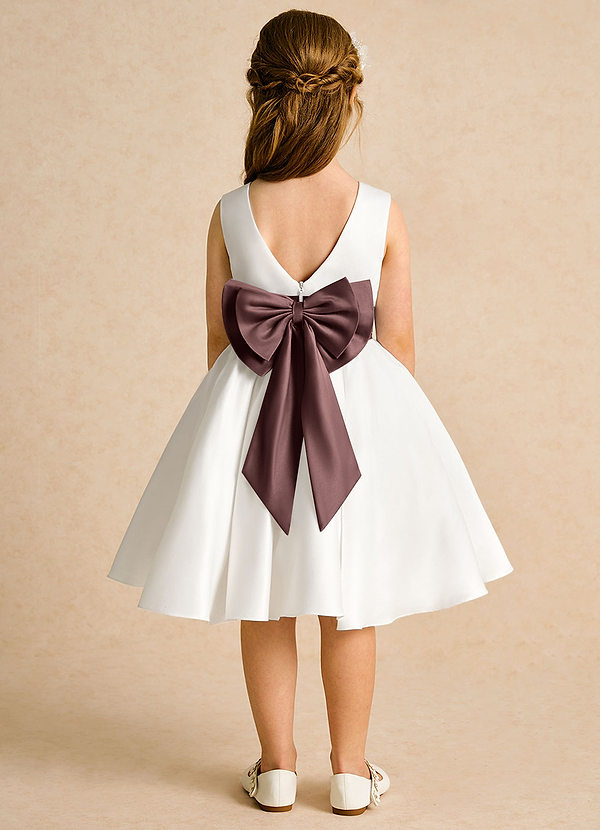 Azazie Sosie Flower Girl Dresses Ivory Espresso A-Line Pleated Matte Satin Dress image1
