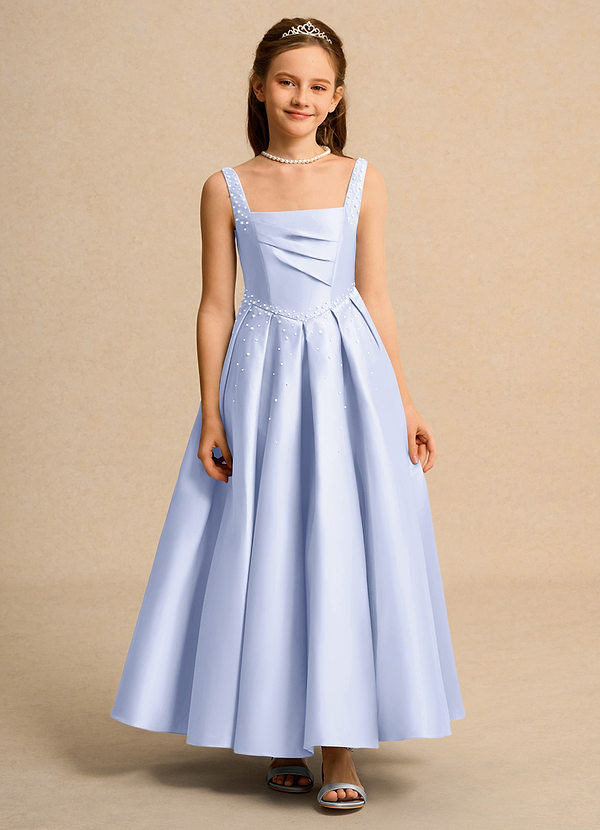 Azazie Mochi Girl Bloemenmeisjes Jurken Baljurk Jurk van Mat Satijn Geplooid Lavendel image1