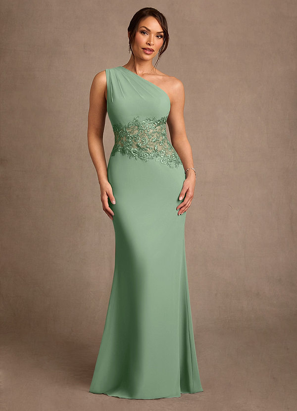 Azazie Kathie Vestidos de Madre de la Novia Vestido de Matcha de Gasa de Corte Sirena con Encaje image1