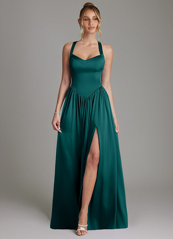 Francis Bridesmaid Dresses Peacock A-Line Corset Stretch Satin Dress image1