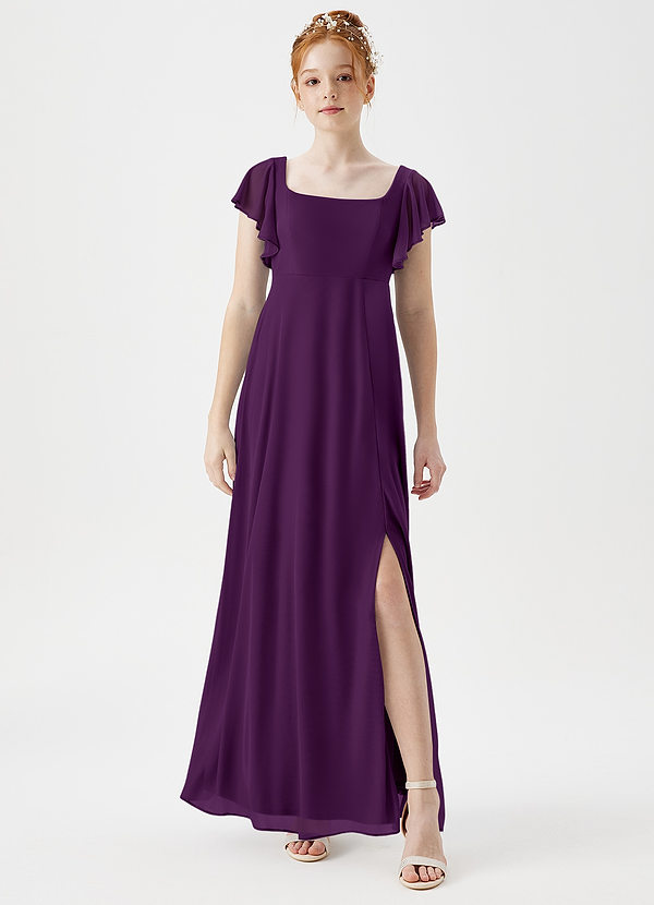 Azazie Bondi Junior A-Linie Seitliche Cut-Outs Gittergewebe Kleid Traube image1
