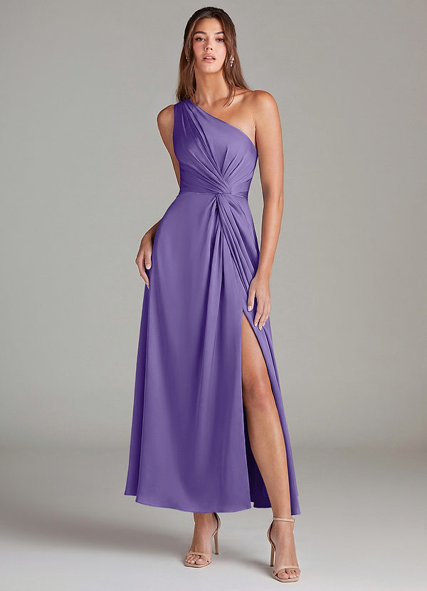 Azazie Brooke Robes Demoiselle d'honneur Robe Trapèze en Satin extensible Une épaule Tahiti image1
