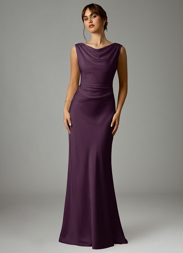 Azazie Kieryn Bridesmaid Dresses Plum Mermaid Pleated Stretch Satin Dress image1