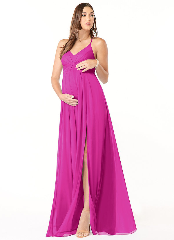 Azazie Annabelle Abiti da damigella premaman Abito A-Line con Scollo a V a Pieghe Maglia Floor-Length image1