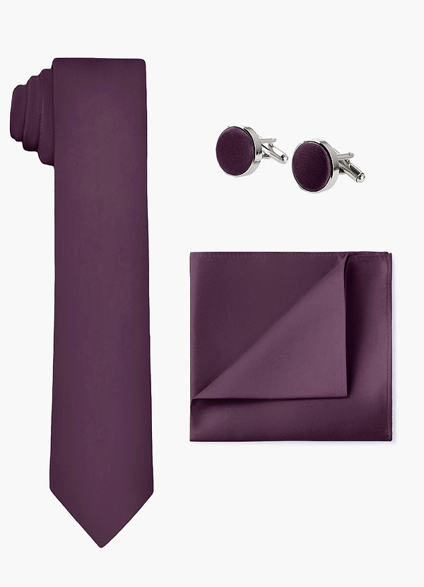 front Matching Stretch Satin Wide Tie & Pocket Square & Cuff Links Set