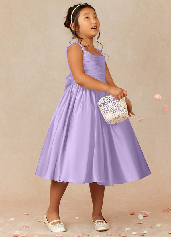 Azazie Cutie Pie Flower Girl Dresses Lilac A-Line Pleated Matte Satin Dress image1