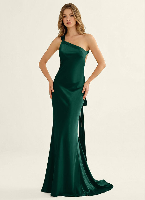 Persephone Emerald Green Satin Prom Dress image1