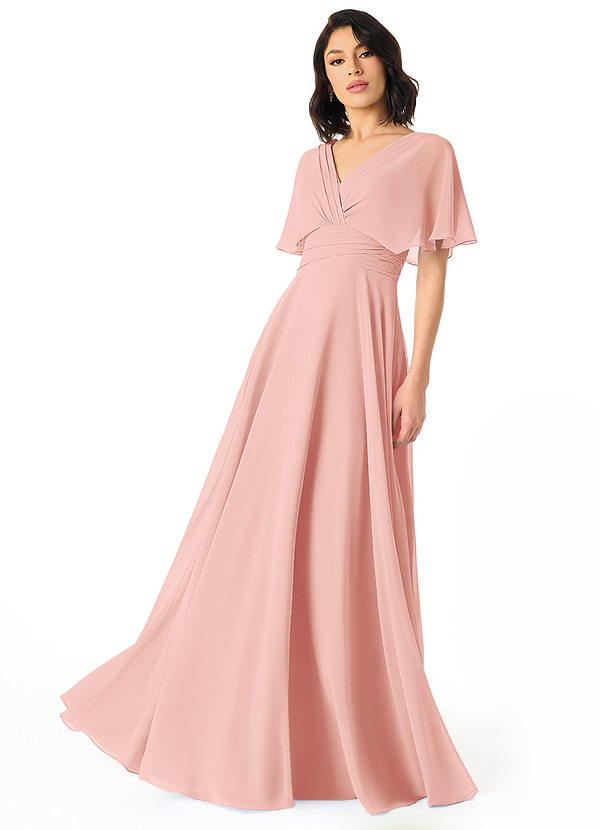 Azazie Pamela Bridesmaid Dresses Rosette A-Line V-Neck Pleated Chiffon Dress image1