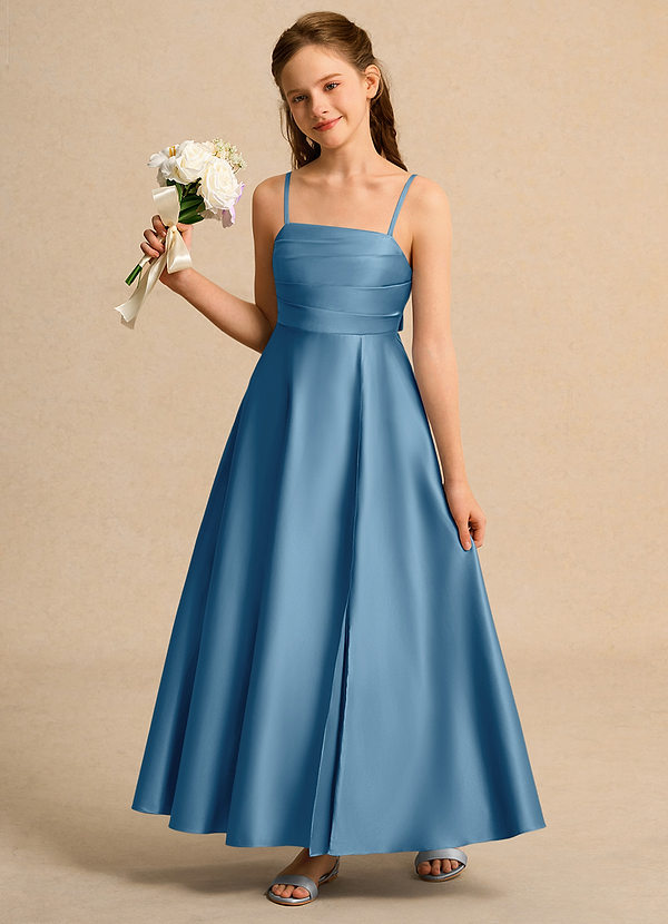 Azazie Pebbles Junior Formal Klänningar för brudeflicka Klä A-Line i Matt satäng Plisserad image1