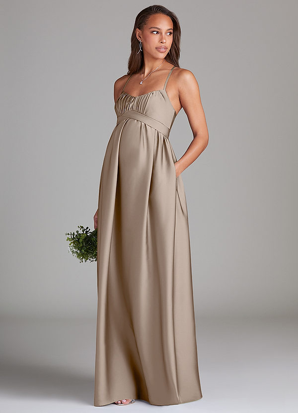 Llana Maternity Bridesmaid Dresses A-Line Stretch Satin Floor-Length Dress with Pockets image1