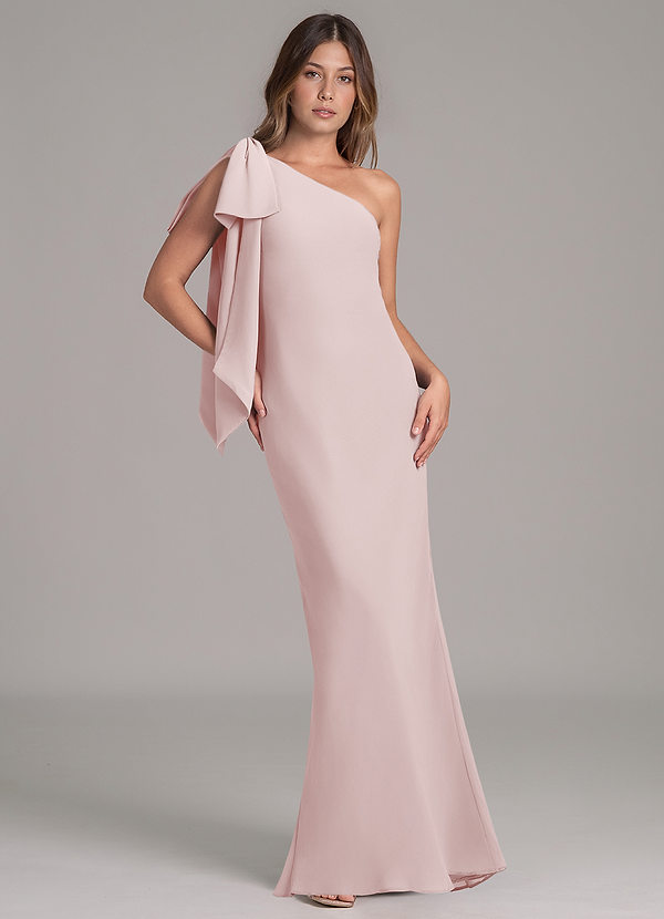 Azazie Capri Bridesmaid Dresses Blushing Pink A-Line One Shoulder Chiffon Dress image1