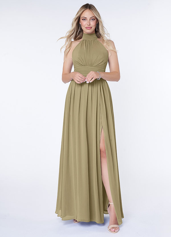 Azazie Iman Bridesmaid Dresses Moss Green A-Line A-Line Ruched Chiffon Dress image1
