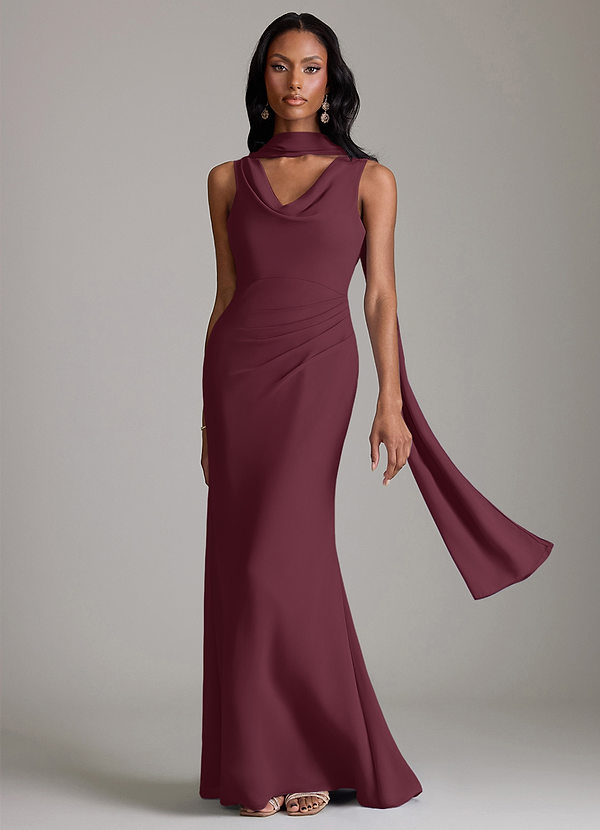 Azazie Linelle Bridesmaid Dresses Cabernet Mermaid Pleated Chiffon Dress image1