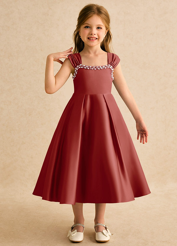 Azazie Yosemite Flower Girl Dresses Terracotta Ball-Gown Sweetheart Neckline Matte Satin Dress image1