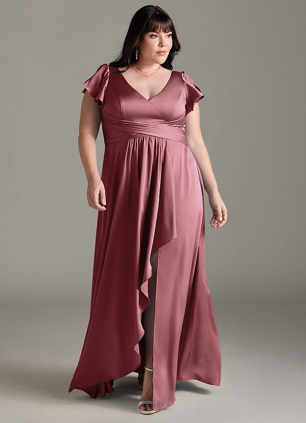 Azazie Omari Abiti da Damigella Abito A-Line in Raso Elasticizzato Ametista image1