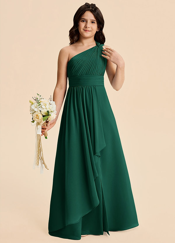 Azazie Skye Junior A-Linie Plissee Chiffon Kleid Smaragd image1