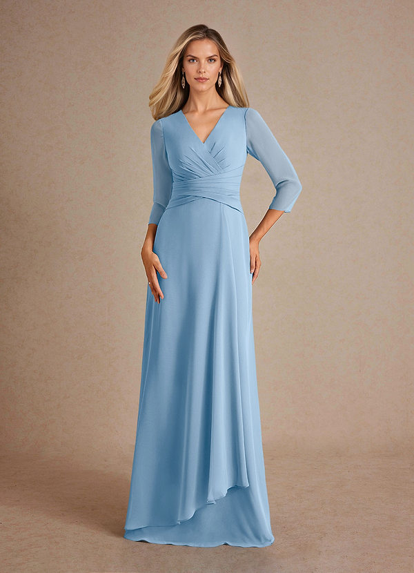 Azazie Mayfield Robe Mère de la Mariée & du Marié Robe Trapèze en Mousseline de soie Plissée Poudre Bleue image1