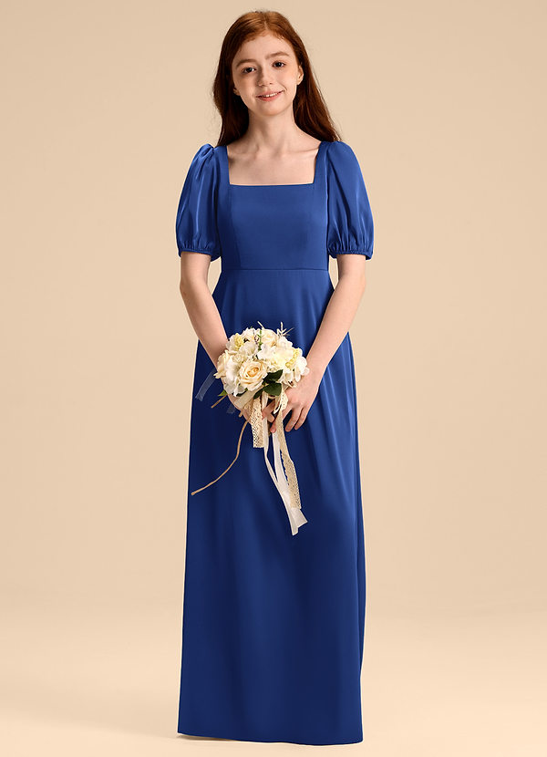 Azazie Briar Junior Royal Blue A-Line Bow Stretch Satin Dress image1