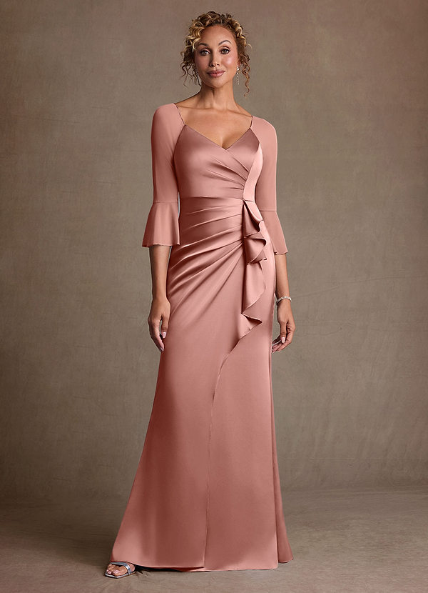 Azazie Nampa Mother of the Brides Dresses Rosette Sheath Pleated Mesh Dress image1