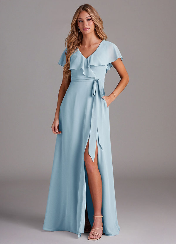 Azazie Lainey Bridesmaid Dresses Sky Blue A-Line with Pockets Chiffon Dress image1