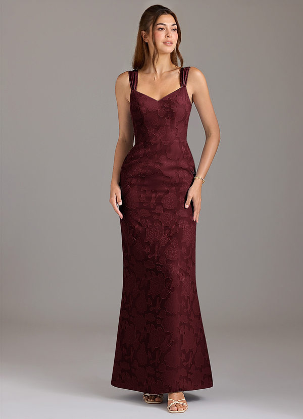 Azazie Denice Vestidos Dama de Honor Vestido de Cabernet de Devorado Floral de Corte en A con Plisado image1