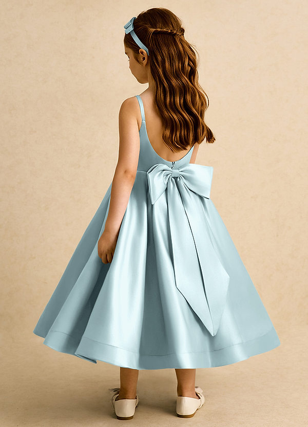 Azazie Babs Blumenkinder Kleider Ballkleid Plissee Matte Satin Kleid Nebel image1