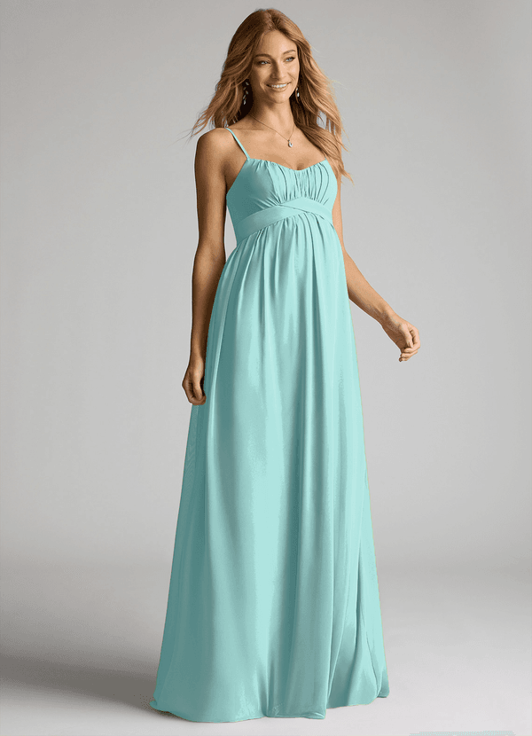 Azazie Llana Brautjungfernkleider für Schwangere A-Linie Chiffon Bodenlänge Kleid image1