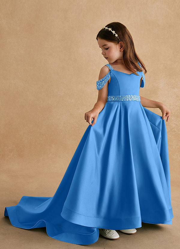 Azazie Jodi Vestidos de Niña de Flores Vestido de Azul Grisaceo de Satin Mate de Corte En A image1