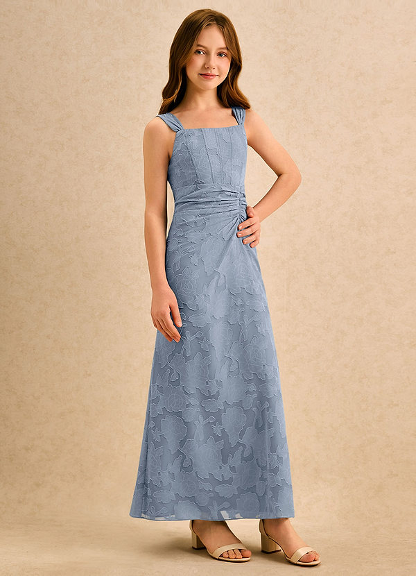 Azazie Brookie Girls Formal Flower Girl Dresses Dusty Blue A-Line Sleeveless Floral Burnout Dress image1