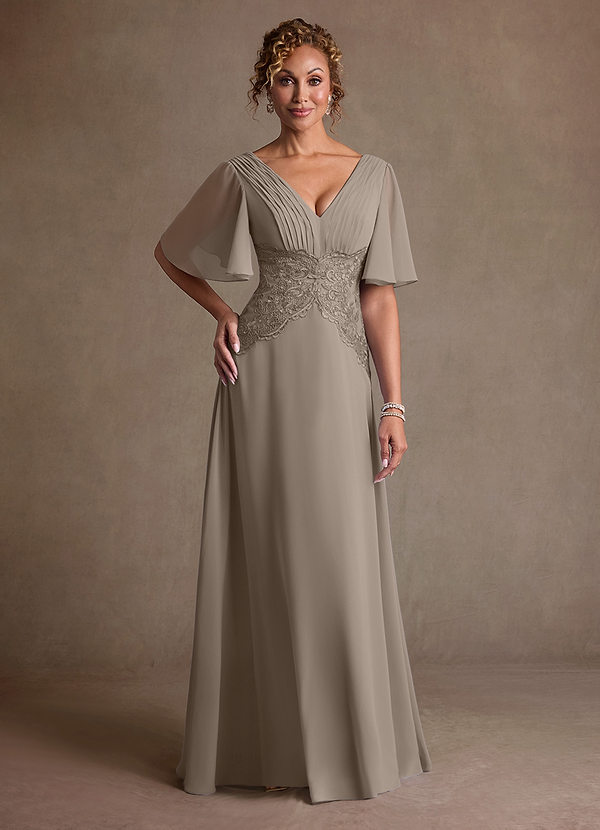 Azazie Milliat Abiti da Mamma Sposa Abito A-Line in Chiffon Pizzo Taupe image1