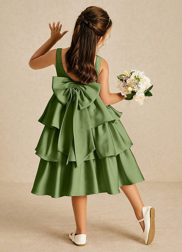 Azazie Margery Flower Girl Dresses Juniper A-Line Bow Stretch Satin Dress image1